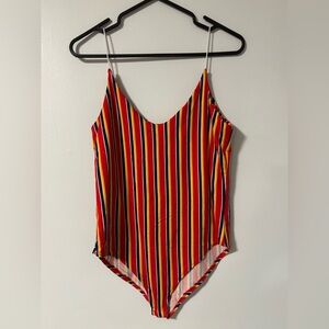 Gaze Vertical Stripe V-neck Cami Bodysuit in red blue yellow white Size Medium
